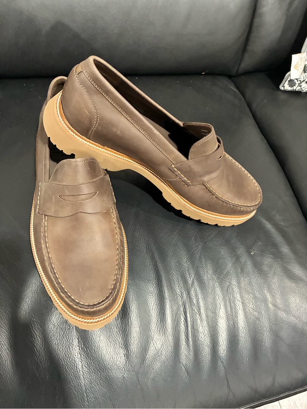 Men's Brown Leather Penny Loafers with Lug Sole